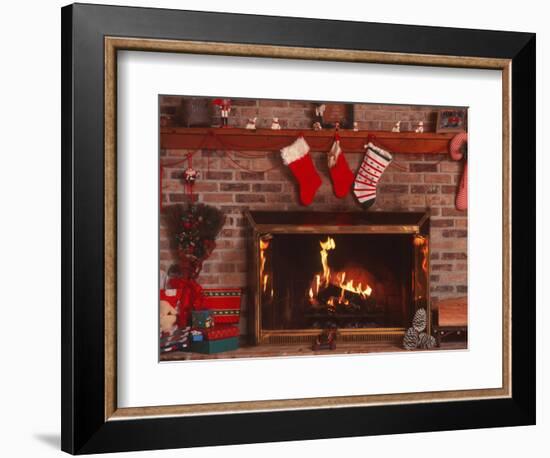 Fireplace with Christmas Stockings-Christine Lowe-Framed Photographic Print