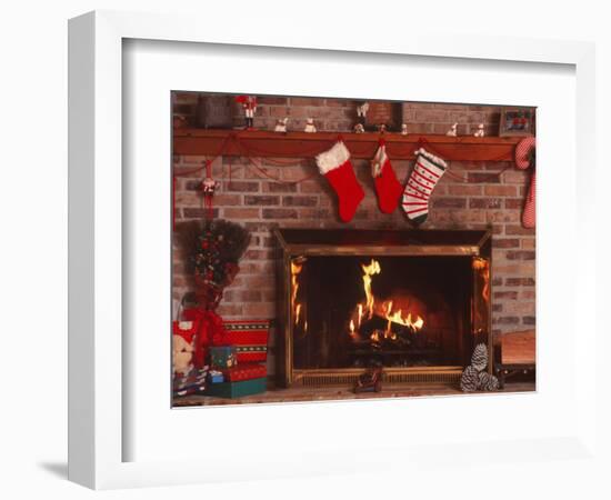 Fireplace with Christmas Stockings-Christine Lowe-Framed Photographic Print