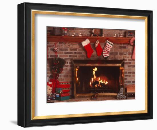 Fireplace with Christmas Stockings-Christine Lowe-Framed Photographic Print