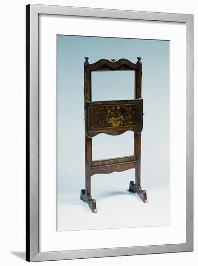 Firescreen with Tulipwood Veneer Finish and Drop Leaf Panel Inlaid, Basket of Flowers, France-null-Framed Giclee Print