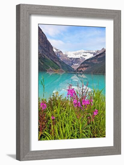 Fireweed at Lakeside, Lake Louise, Canada-George Oze-Framed Photographic Print