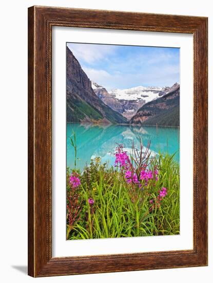 Fireweed at Lakeside, Lake Louise, Canada-George Oze-Framed Photographic Print