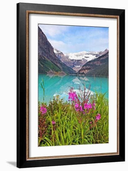 Fireweed at Lakeside, Lake Louise, Canada-George Oze-Framed Photographic Print