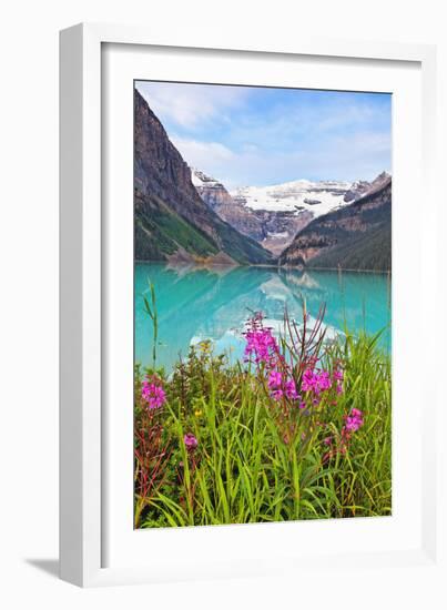 Fireweed at Lakeside, Lake Louise, Canada-George Oze-Framed Photographic Print