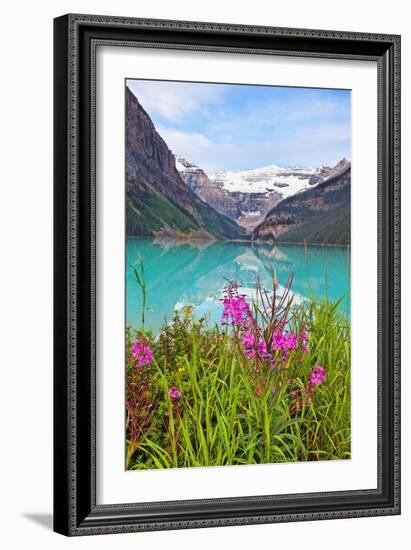 Fireweed at Lakeside, Lake Louise, Canada-George Oze-Framed Photographic Print