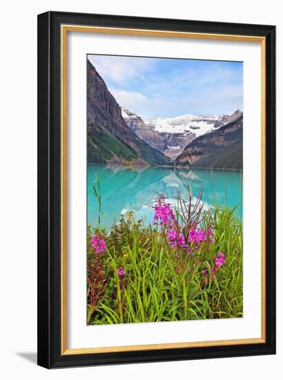 Fireweed at Lakeside, Lake Louise, Canada-George Oze-Framed Photographic Print