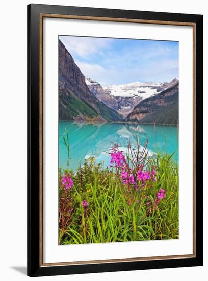 Fireweed at Lakeside, Lake Louise, Canada-George Oze-Framed Photographic Print