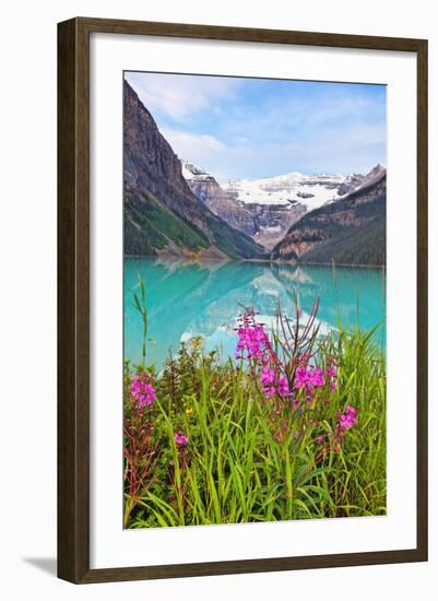 Fireweed at Lakeside, Lake Louise, Canada-George Oze-Framed Photographic Print