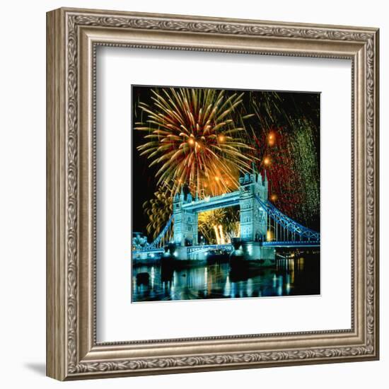 Fireworks above Tower Bridge, London, South England, Great Britain hph15-null-Framed Art Print