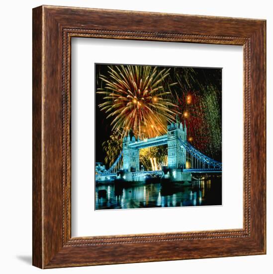 Fireworks above Tower Bridge, London, South England, Great Britain hph15-null-Framed Art Print