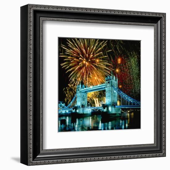 Fireworks above Tower Bridge, London, South England, Great Britain hph15-null-Framed Art Print