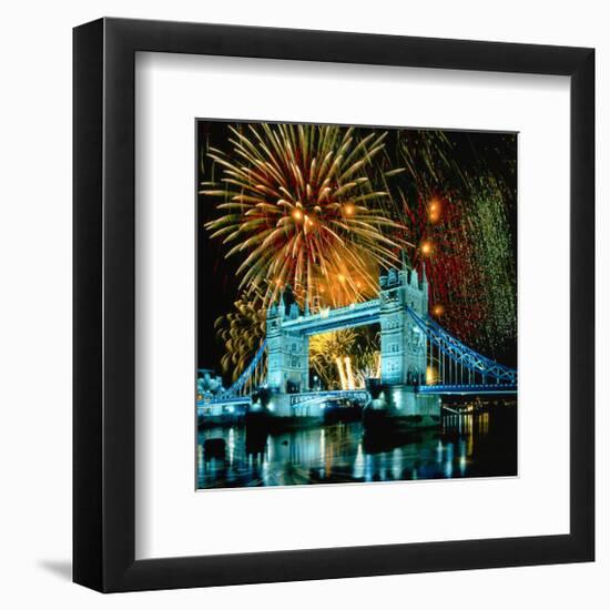 Fireworks above Tower Bridge, London, South England, Great Britain hph15-null-Framed Art Print