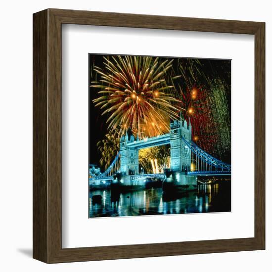 Fireworks above Tower Bridge, London, South England, Great Britain hph15-null-Framed Art Print