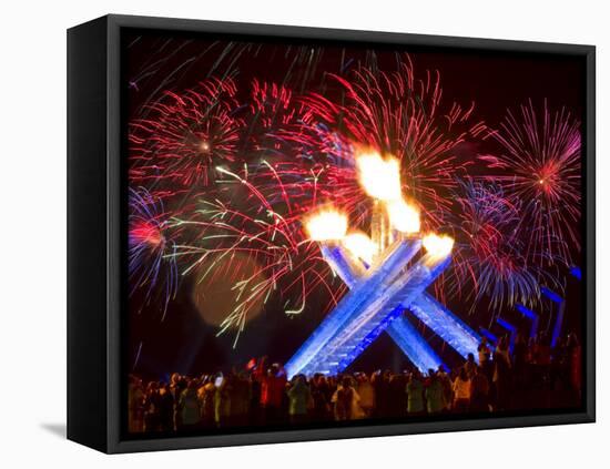 Fireworks after Gretzky Lit the Olympic Cauldron at the Opening Ceremonies of the 2010 Winter Games-null-Framed Premier Image Canvas