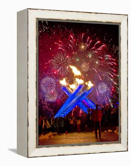 Fireworks after Gretzky Lit the Olympic Cauldron at the Opening Ceremonies of the 2010 Winter Games-null-Framed Premier Image Canvas