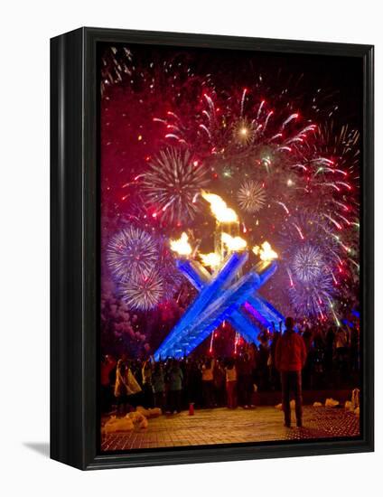 Fireworks after Gretzky Lit the Olympic Cauldron at the Opening Ceremonies of the 2010 Winter Games-null-Framed Premier Image Canvas