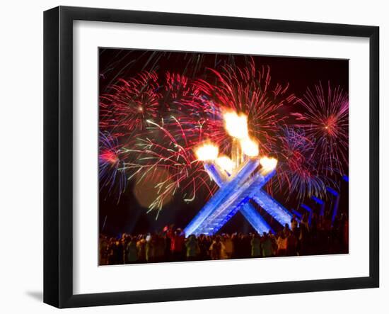 Fireworks after Gretzky Lit the Olympic Cauldron at the Opening Ceremonies of the 2010 Winter Games-null-Framed Photographic Print