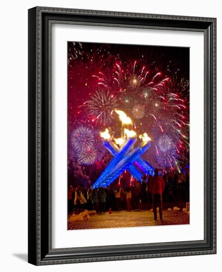 Fireworks after Gretzky Lit the Olympic Cauldron at the Opening Ceremonies of the 2010 Winter Games-null-Framed Photographic Print