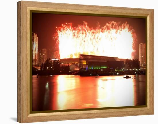 Fireworks are Seen over the BC Place after the Opening Ceremony for the Vancouver 2010 Olympics-null-Framed Premier Image Canvas