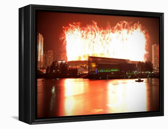 Fireworks are Seen over the BC Place after the Opening Ceremony for the Vancouver 2010 Olympics-null-Framed Premier Image Canvas