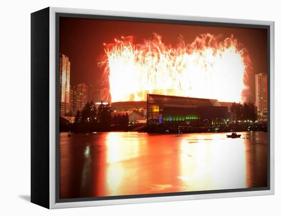 Fireworks are Seen over the BC Place after the Opening Ceremony for the Vancouver 2010 Olympics-null-Framed Premier Image Canvas