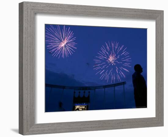 Fireworks at Kauffman Stadium, Kansas City, Missouri-Charlie Riedel-Framed Photographic Print