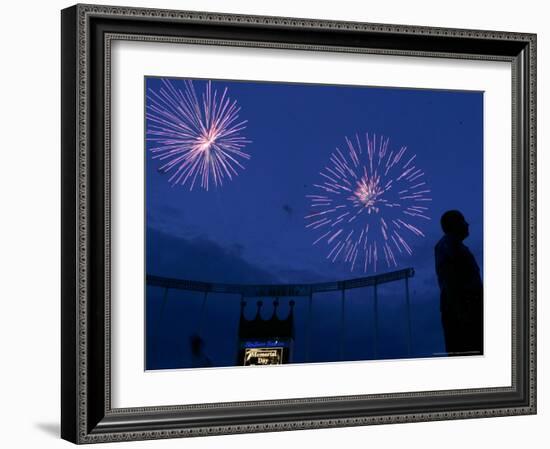Fireworks at Kauffman Stadium, Kansas City, Missouri-Charlie Riedel-Framed Photographic Print