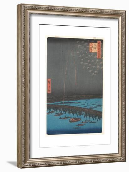 Fireworks at Ry?goku Bridge, 1858-Ando or Utagawa Hiroshige-Framed Giclee Print