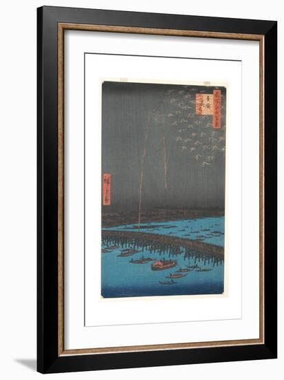 Fireworks at Ry?goku Bridge, 1858-Ando or Utagawa Hiroshige-Framed Giclee Print