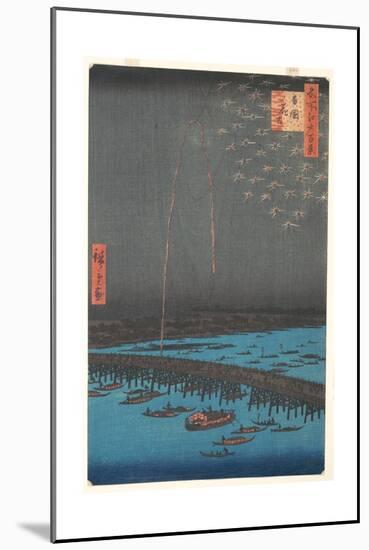 Fireworks at Ry?goku Bridge, 1858-Ando or Utagawa Hiroshige-Mounted Giclee Print