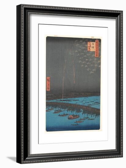 Fireworks at Ry?goku Bridge, 1858-Ando or Utagawa Hiroshige-Framed Giclee Print