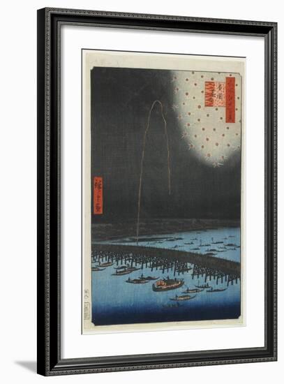 Fireworks at Ryo Goku Bridge, 1858-Utagawa Hiroshige-Framed Giclee Print