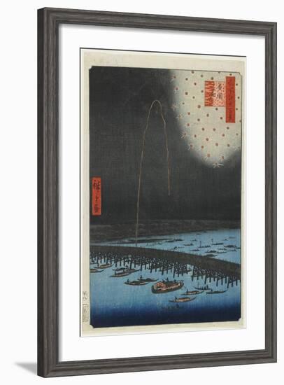 Fireworks at Ryo Goku Bridge, 1858-Utagawa Hiroshige-Framed Giclee Print