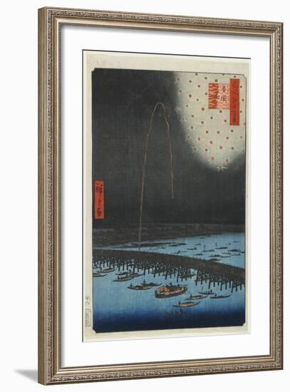 Fireworks at Ryo Goku Bridge, 1858-Utagawa Hiroshige-Framed Giclee Print