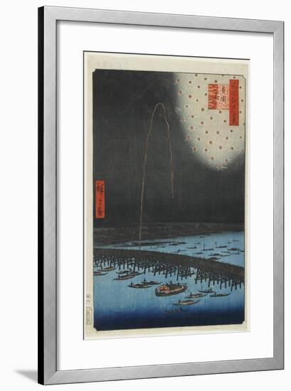 Fireworks at Ryo Goku Bridge, 1858-Utagawa Hiroshige-Framed Giclee Print