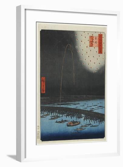 Fireworks at Ryo Goku Bridge, 1858-Utagawa Hiroshige-Framed Giclee Print