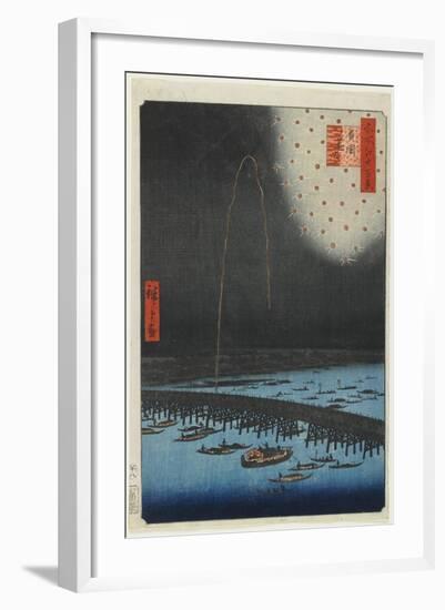 Fireworks at Ryo Goku Bridge, 1858-Utagawa Hiroshige-Framed Giclee Print