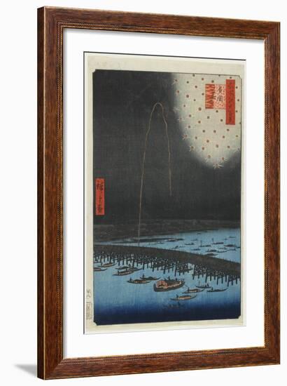 Fireworks at Ryo Goku Bridge, 1858-Utagawa Hiroshige-Framed Giclee Print