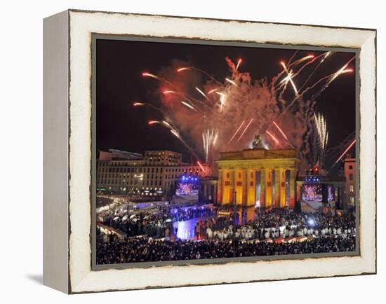 Fireworks at the Brandenburg Gate in Berlin, Germany Commemorating the Fall of the Berlin Wall-null-Framed Premier Image Canvas