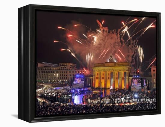 Fireworks at the Brandenburg Gate in Berlin, Germany Commemorating the Fall of the Berlin Wall-null-Framed Premier Image Canvas