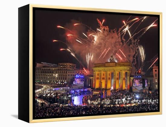 Fireworks at the Brandenburg Gate in Berlin, Germany Commemorating the Fall of the Berlin Wall-null-Framed Premier Image Canvas