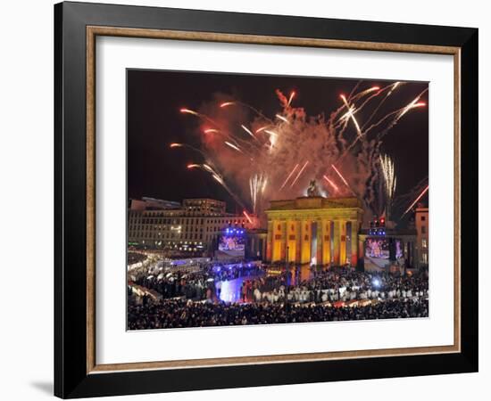 Fireworks at the Brandenburg Gate in Berlin, Germany Commemorating the Fall of the Berlin Wall-null-Framed Photographic Print