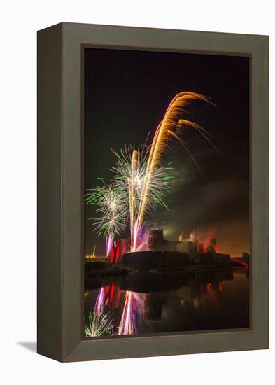 Fireworks, Caerphilly Castle, Caerphilly, South Wales, United Kingdom, Europe-Billy Stock-Framed Premier Image Canvas