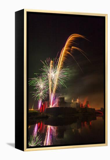 Fireworks, Caerphilly Castle, Caerphilly, South Wales, United Kingdom, Europe-Billy Stock-Framed Premier Image Canvas