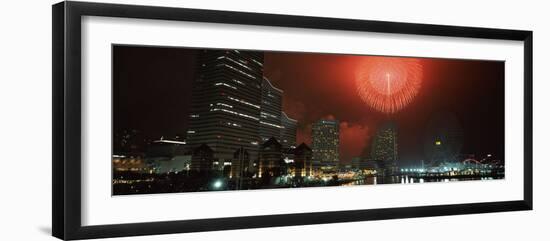 Fireworks Display in the Sky, Minato Mirai, Yokohama, Kanagawa Prefecture, Japan 2010-null-Framed Photographic Print