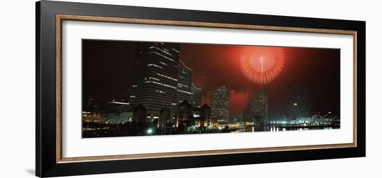Fireworks Display in the Sky, Minato Mirai, Yokohama, Kanagawa Prefecture, Japan 2010-null-Framed Photographic Print