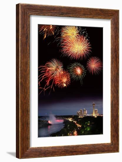 Fireworks Display Over Niagara Falls-Tony Craddock-Framed Photographic Print