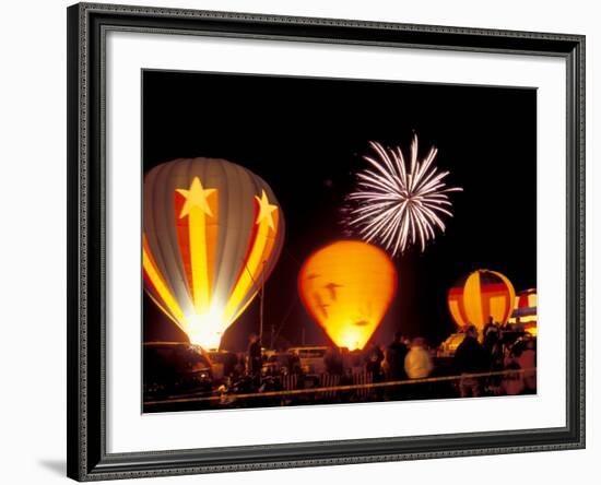 Fireworks During Night Glow Event, 30th Annual Walla Walla Hot Air Balloon Stampede, Washington-Brent Bergherm-Framed Photographic Print