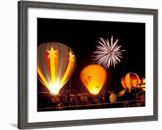 Fireworks During Night Glow Event, 30th Annual Walla Walla Hot Air Balloon Stampede, Washington-Brent Bergherm-Framed Photographic Print