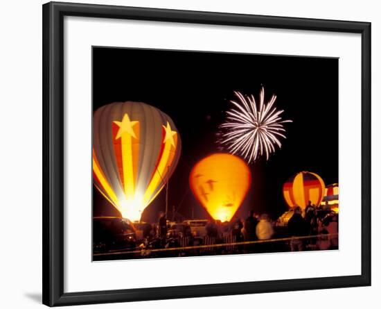 Fireworks During Night Glow Event, 30th Annual Walla Walla Hot Air Balloon Stampede, Washington-Brent Bergherm-Framed Photographic Print